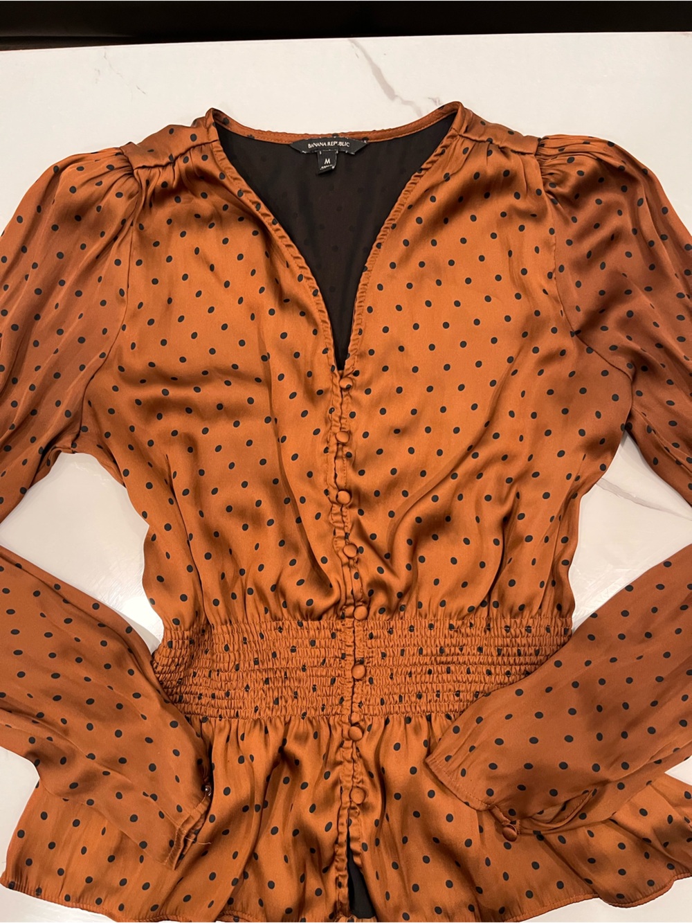Vintage hazelnut satin polka dot blouse